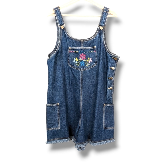 Basic Editions Pants - Basic Editions Denim Shorts Overalls Bibs Bib Overall Large Embroidered 80's